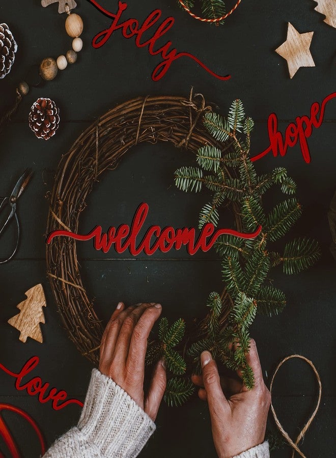 BORAMDO Christmas Wooden Letter Wall Sign Decor 12Pcs, Wooden Words Cutouts for Home Decorations, Table Plate Rustic Ornaments, Blessed Joyful Believe Welcome Merry Christmas Red Wooden Signs… - Image 4